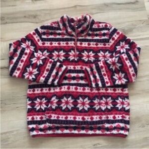 Cozy Red and White Patterned Turtleneck Sweater